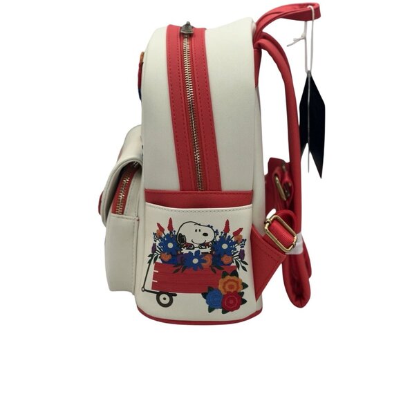 NWT Loungefly Peanuts Snoopy Crochet Flowers Embroidered Colorful Artsy Backpack - Picture 2 of 7